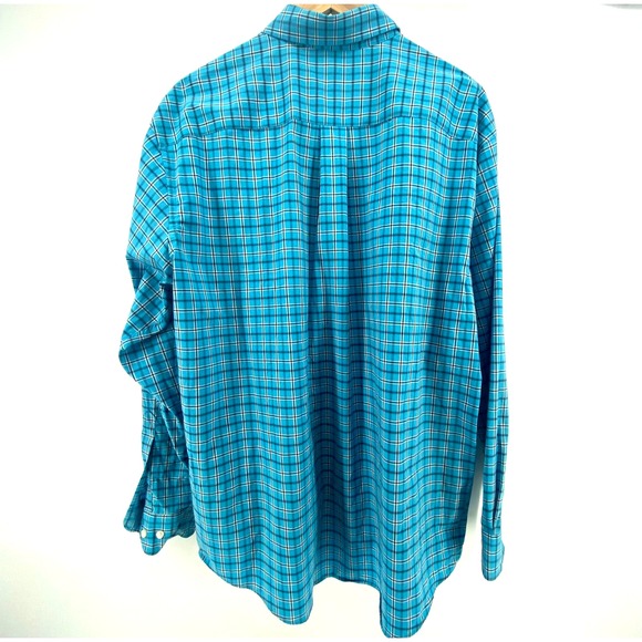 Jos A Bank Shirt Mens XL Teal Blue Black Plaid Long Sleeve Button Down Dress - Picture 4 of 5